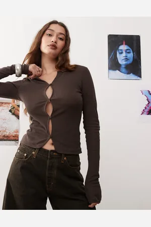 Weekday Rosie sheer keyhole cardigan in dark