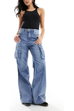Miss Sixty Wide leg cargo jeans in midwash