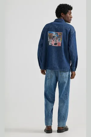Lee X Jean-Michael Basquiat capsule back artwork print overhead worker denim shirt in mid wash