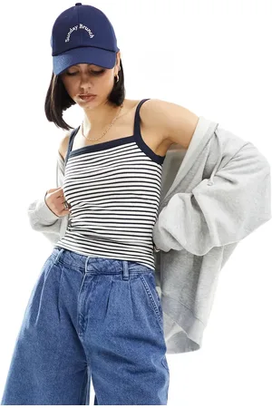 Cotton On Cotton On square neck crop vest in navy stripe