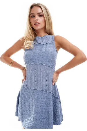 Miss Selfridge Mixed lace mini dress in blue
