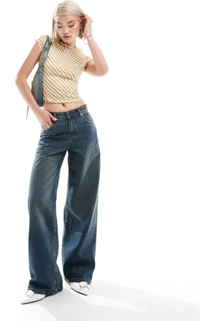 Motel Extra wide low rise jeans in brown acid wash