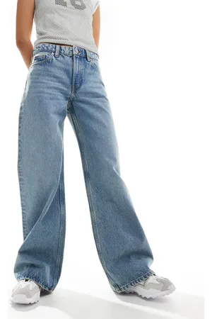 Monki Paz mid waist loose wide leg jeans in mid