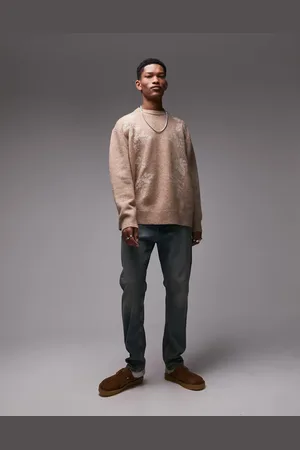 Topman Floral embroidered jumper in stone