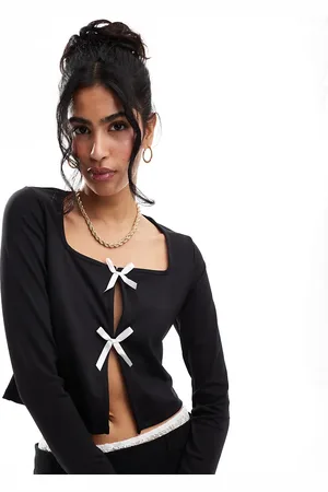 Pieces® Mix & Match slinky pink tie bow front cardigan in