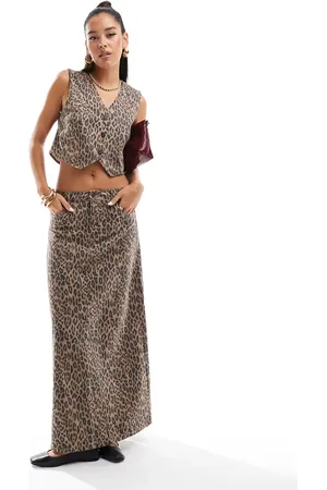 Object Stretch denim maxi skirt co-ord in leopard print