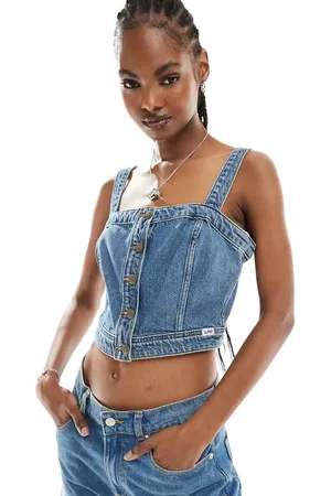 Lee Button front denim corset top in dark wash