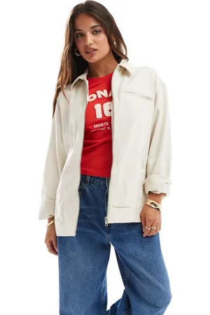 ASOS Twill harrington shacket in ecru