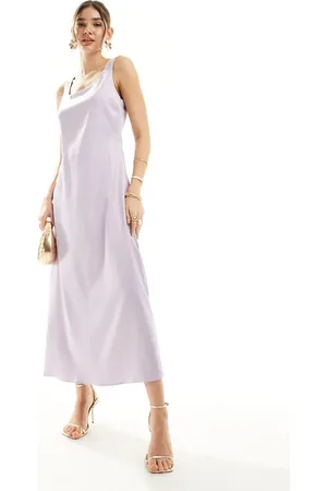 VERO MODA Satin square neck slip midaxi dress in pastel lilac
