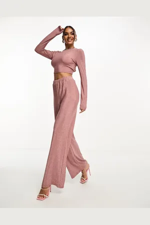 Collective The Label Metallic knit trouser co-ord in rose
