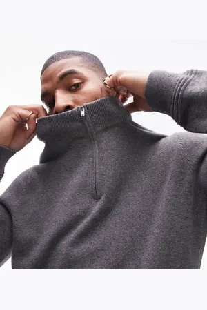 Topman Essentials 1/4 zip in charcoal