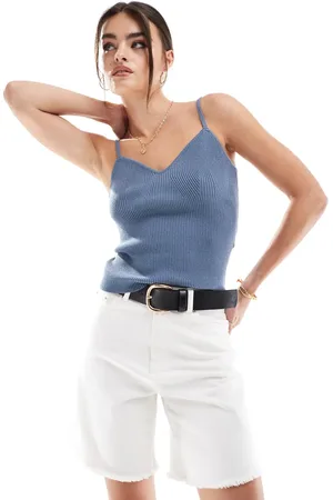 VERO MODA Super soft structured knitted cami top in petrol