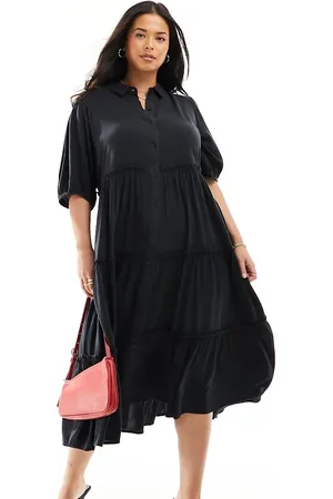 Yours Tiered button maxi dress in charcoal