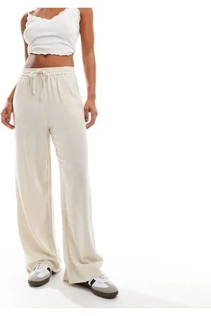 Miss Selfridge Linen blend pull on wide leg trouser in natural slub