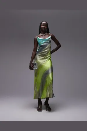 Topshop Cowl slip midi dress in tie dye print