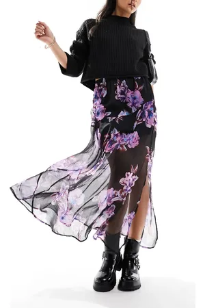 Y.A.S Y.A.S sheer maxi skirt in dark based oversized floral print