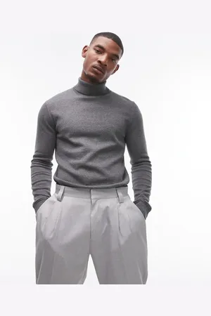 Topman Essential roll neck in charcoal