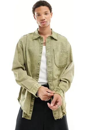 COLLUSION Twill acid wash shirt in khaki
