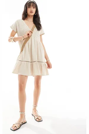 Iisla & Bird I broderie mini beach dress in cream