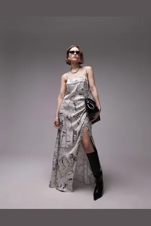 Topshop Premium square neck wrap midi slip in sketch print
