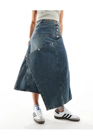 COLLUSION Iconic reworked asymmetric denim maxi skirt in dirty wash
