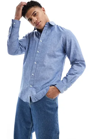 SELECTED Long sleeve linen mix shirt in