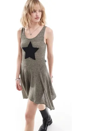 Minga London star patch asymmetric mini dress in khaki