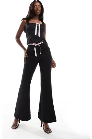 Kaiia Ribbon bow front flared trousers co-ord in