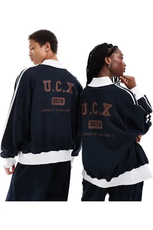 COLLUSION Unisex track jacket co-ord in navy and brown