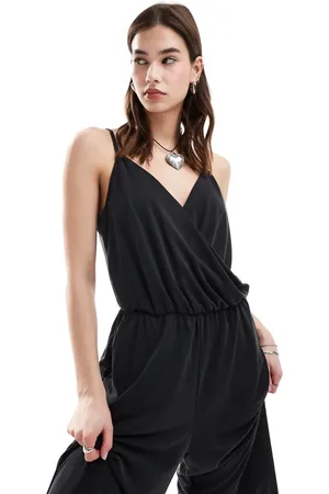 Monki Drapey wide leg cami jumpsuit with wrap front in