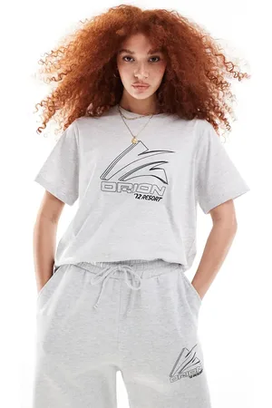 ASOS Regular fit t-shirt co-ord with sports graphic logo in ice marl