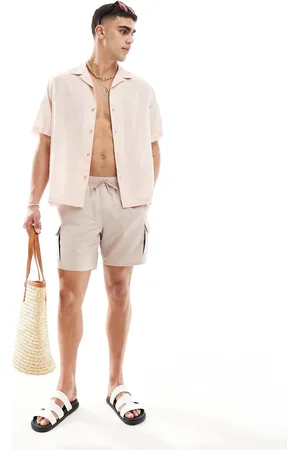 ASOS Short sleeve relaxed revere collar linen look shirt in pale