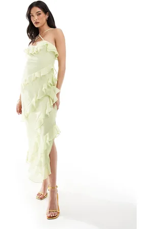 Pretty Lavish Multiway cross over ruffle midaxi dress in pistachio