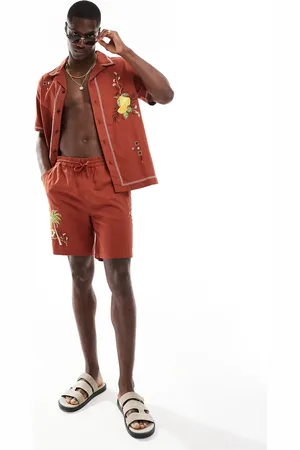 River Island Embroidered shirt co-ord in rust