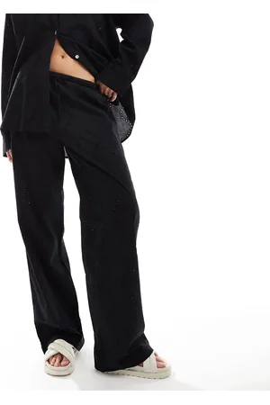 Pull&Bear Broderie drawstring waist trouser co-ord in