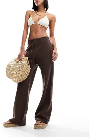Iisla & Bird Narrow waist fine knit beach full length trouser in dark