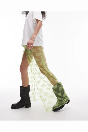 Topshop Lace maxi skirt in lime