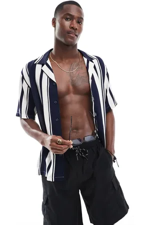 River Island Revere shirt swim co-ord in navy stripe
