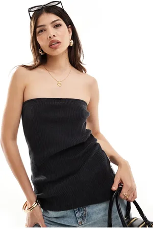 VERO MODA Asymmetric ribbed jersey bandeau top in washed