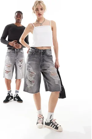 Weekday Astro Unisex baggy denim jorts in grumble