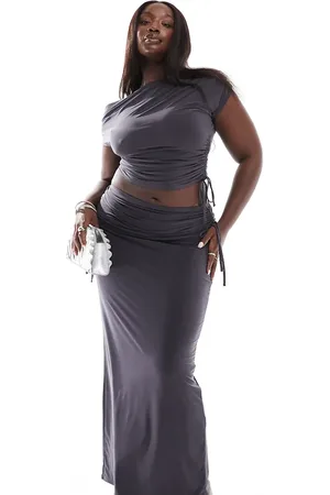 Kaiia Plus ruched column maxi skirt co-ord in charcoal