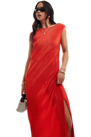 ONLY Plisse boat neck maxi dress in