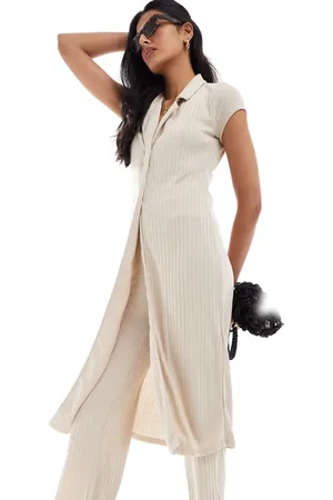 VERO MODA Longline ribbed cardigan co-ord in oatmeal