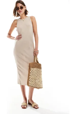 New Look Racer tank midi dress in stone