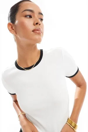 ONLY Ribbed t-shirt with contrast detail in