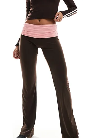 Daisy Street Low rise fold over flare trouesrs in chocolate pink
