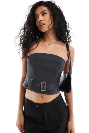 ASOS Tailored bandeau top with belt detail in charcoal
