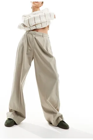 SELECTED Femme high waist wide fit trousers in beige