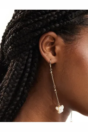 MANGO Drop pearl hoop earrings in