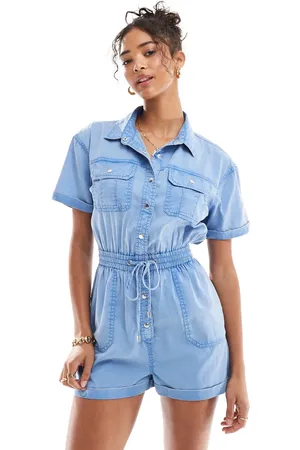Miss Selfridge Acid wash utility playsuit in